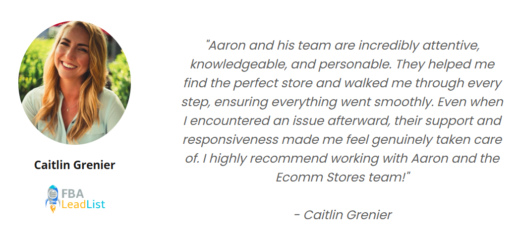 Review of Ecomm Stores saying Aaron and his team are knowledgeable and helped every step of the way